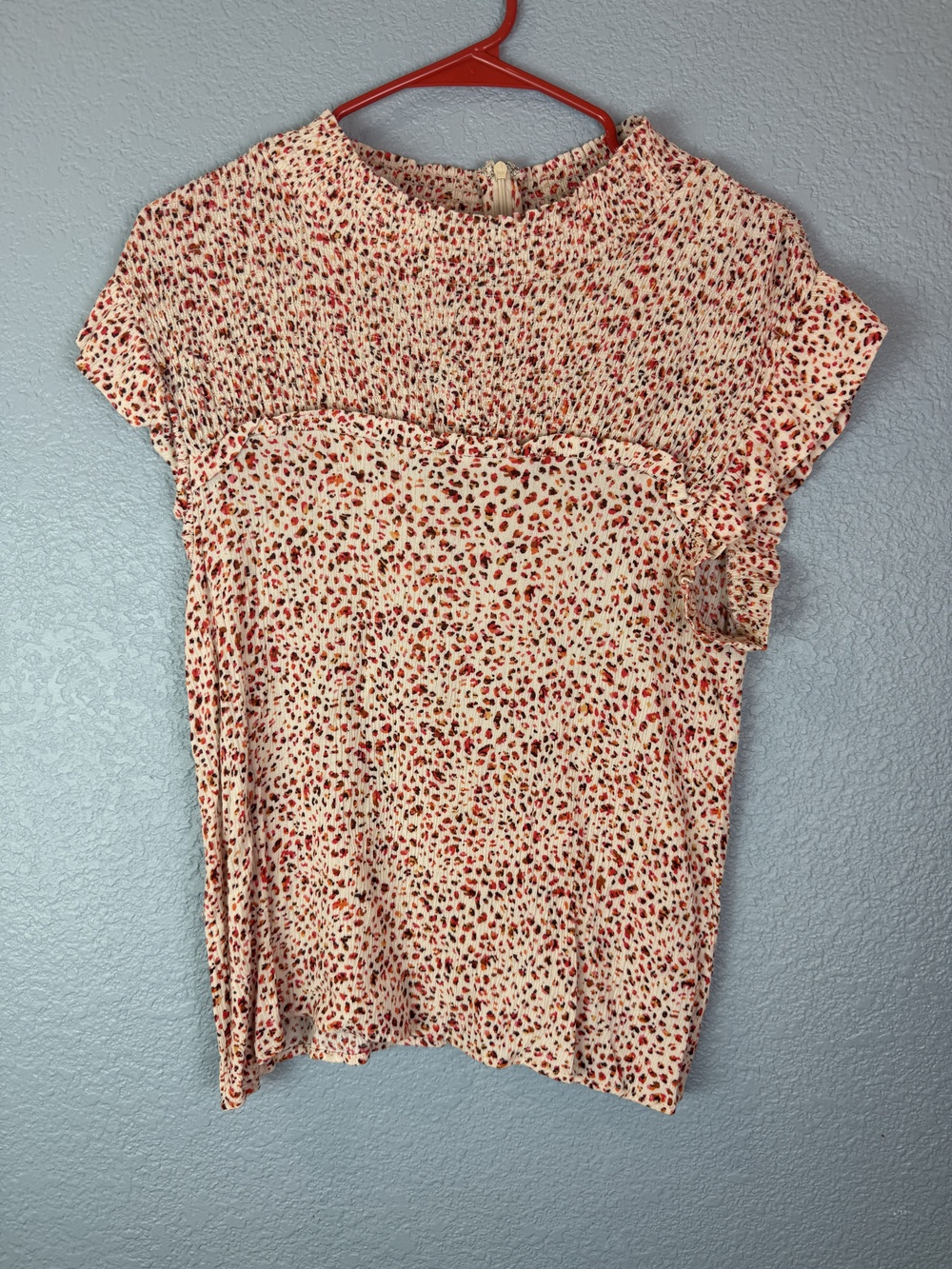 THML Shirt Womens Small Smocked Ruffle Short Sleeve Textured Blouse Top